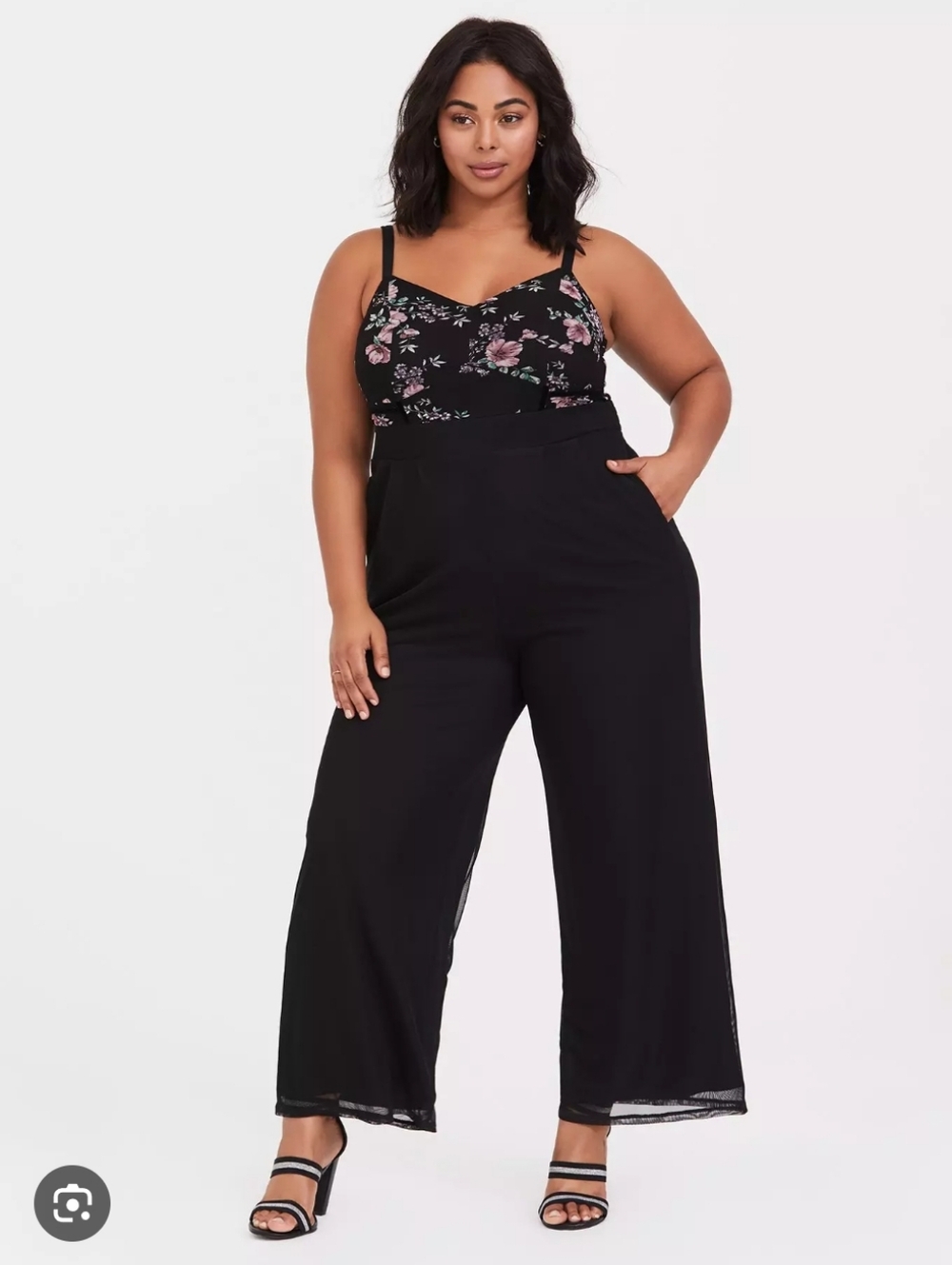 torrid Black Floral with Pink Rose Motif Jumpsuit‎ Wide Leg